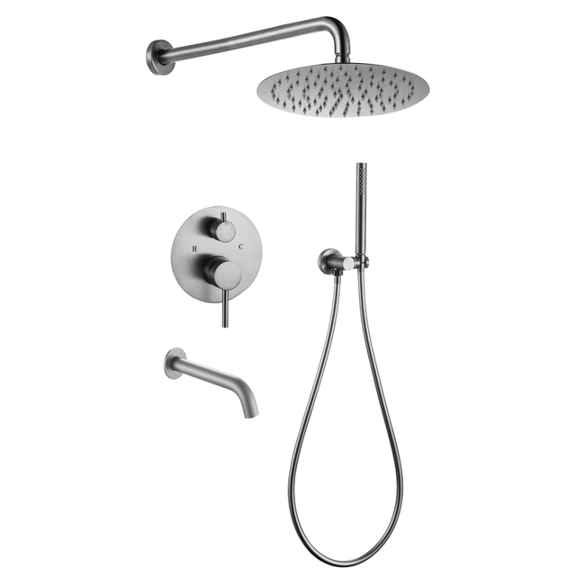 304 Stainless Steel Brushed Wall Mounted Bathroom Concealed Shower And Tub Faucet Sets