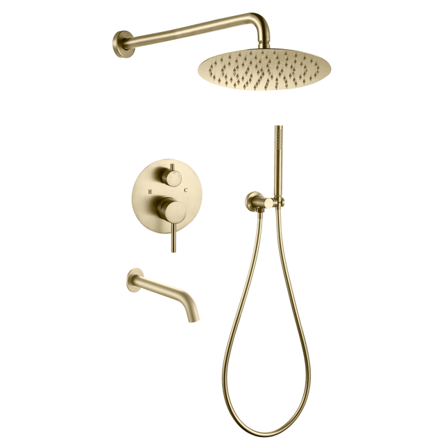 304 Stainless Steel Brushed gold Wall Mounted Bathroom Concealed Shower And Tub Faucet Sets