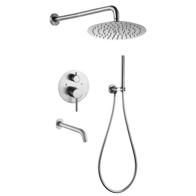 304 Stainless Steel Chrome Wall Mounted Bathroom Concealed Shower And Tub Faucet Sets