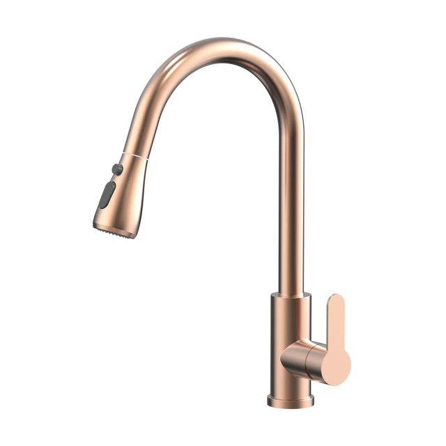CUPC High Quality Modern 304 Stainless Steel Copper Rose Gold Single Hole Pull Out Kitchen Mixer Faucet