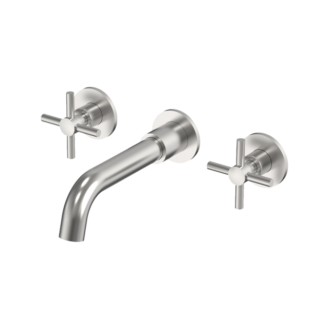 304 Stainless Steel Brushed Nickel Wall Mount Bathroom Basin Double Handle Faucet 