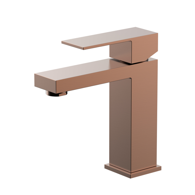CUPC Certified High Quality 304 Stainless Steel Brushed Rose Gold Square Single Handle Bathroom Basin Faucet