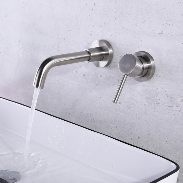 Luxury 304 Stainless Steel Brushed Nickel Wall Mount Bathroom Sink Faucet