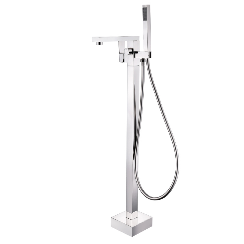 chrome square Stainless Steel Floor bathtub faucet