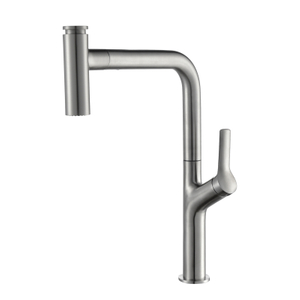 Modern Brushed Nickel Single Handle Single Hole Kitchen Faucet with Pull Down Sprayer