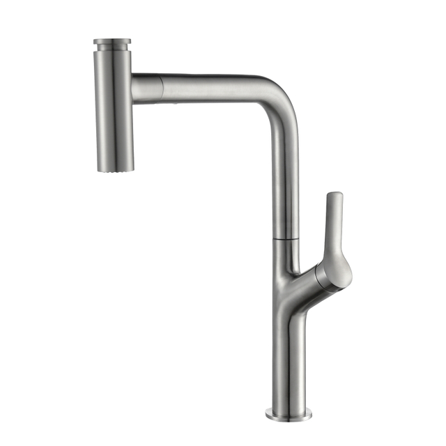 Modern Stainless Steel Single Hole Kitchen Faucet with Pull Down Sprayer