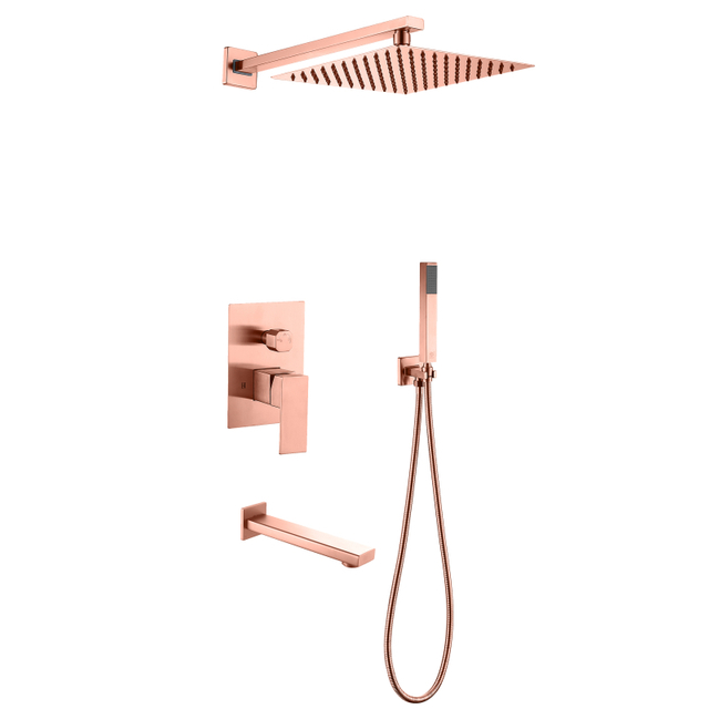  304 Stainless Steel Copper Rose Gold in Wall Mounted Three Way Hidden Bathroom Concealed Shower Set 