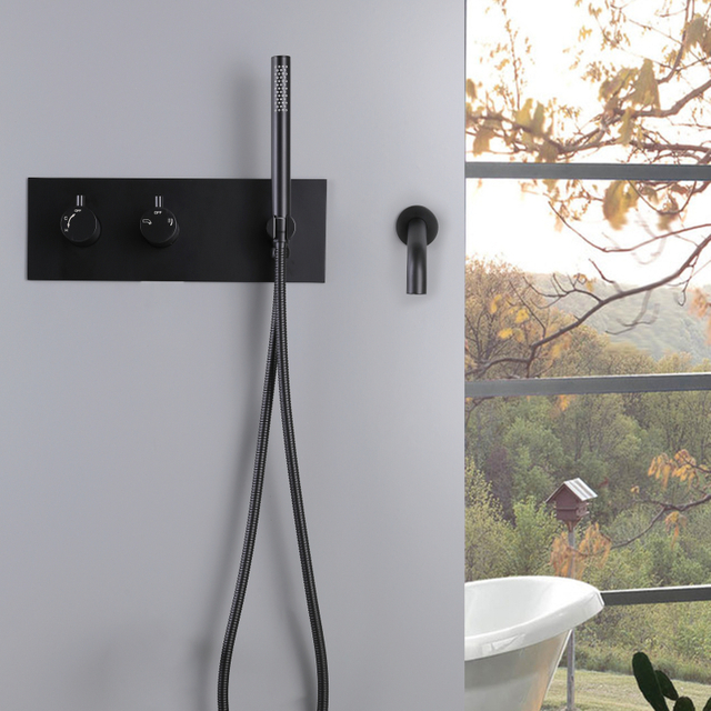 Modern 304 Stainless Steel Matte Black Wall Mounted Bathroom Concealed Tub Shower Faucet Set