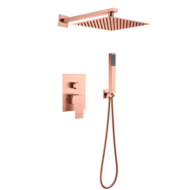 304 Stainless Steel Copper Rose Gold Square Hot Cold Mixer in Wall Mounted Rain Concealed Bathroom Shower Set 