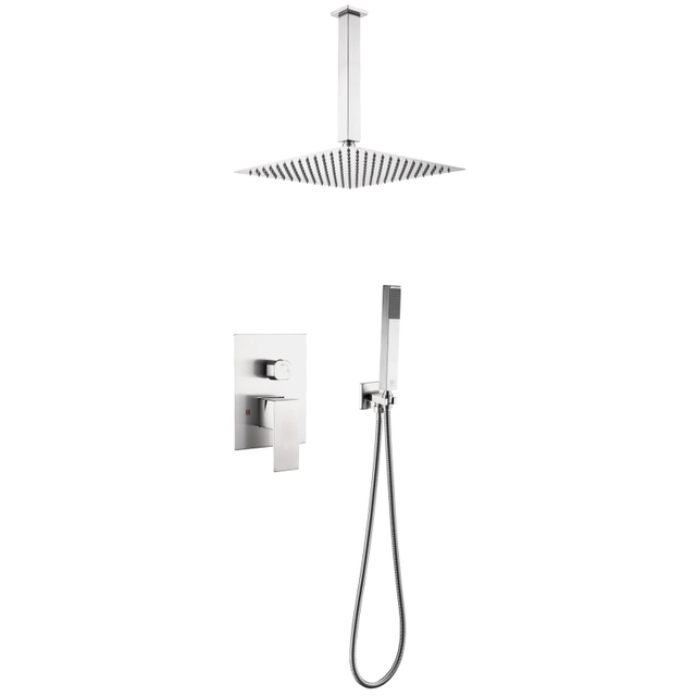 Modern 304 Stainless Steel Chrome Square Hot Cold Mixer in Wall Mounted Rain Concealed Bathroom Shower Set