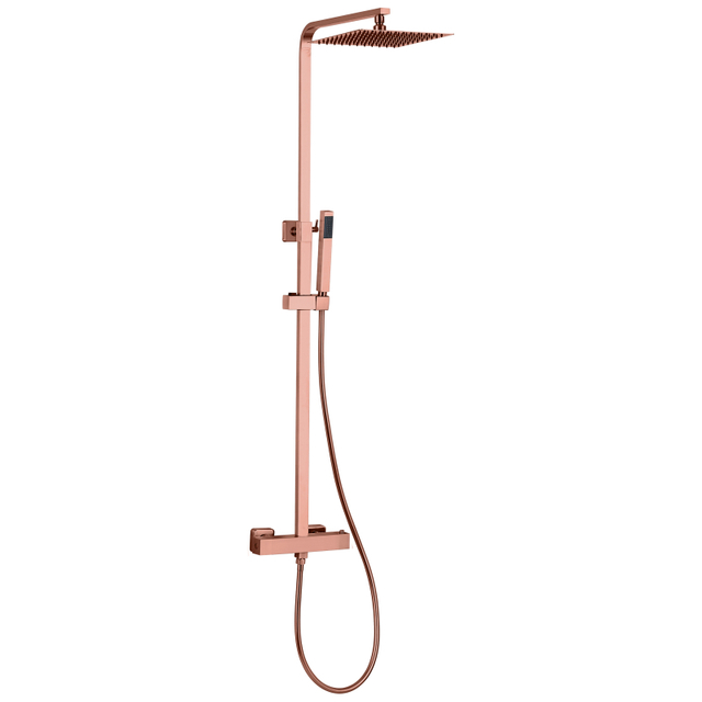Modern 304 Stainless Steel Square Copper Rose Gold Bathroom Thermostatic Shower Mixer Set
