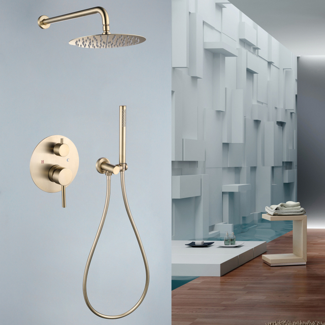 CUPC High Quality 304 Stainless Steel Brushed Gold Wall Mounted Bathroom Concealed Mixer Shower Set