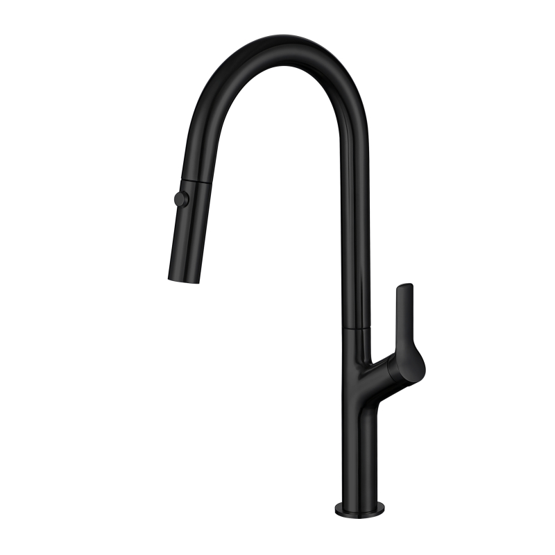 304 stainless steel matte black Pull out kitchen mixer faucet