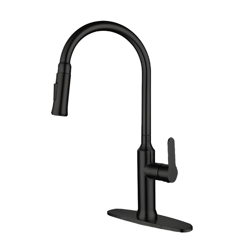 304 stainless steel matte black Pull out kitchen mixer faucet