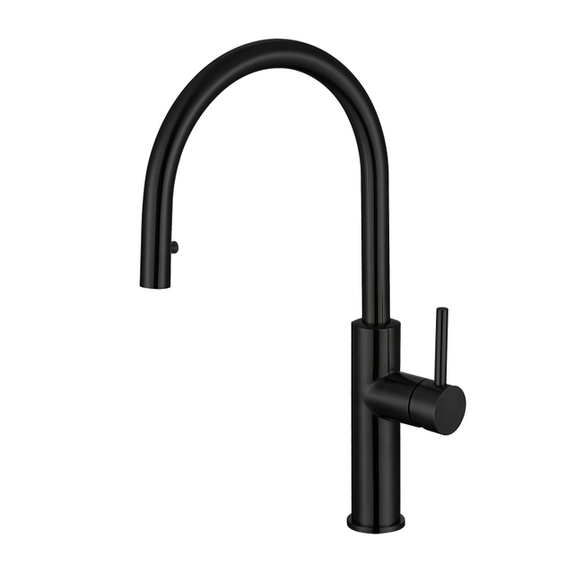 Ycfaucet Matte Black 304 Stainless Steel Hidden Pull Down Kitchen Sink Faucet