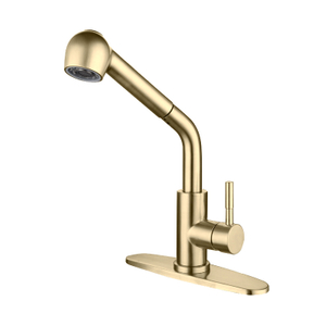 Modern brushed gold Single Handle Single Hole Pull Out Kitchen Faucet