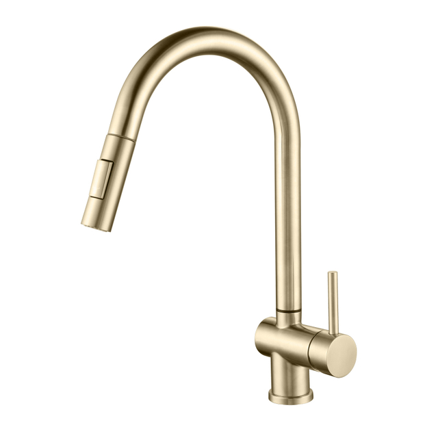 Brushed Gold 304 Stainless Steel Deck Mount Pull Out Touch Sensor Kitchen Faucet