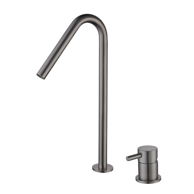 Modern 304 Stainless Steel Gun Grey Two Hole Separate Handle Bathroom Basin Faucet