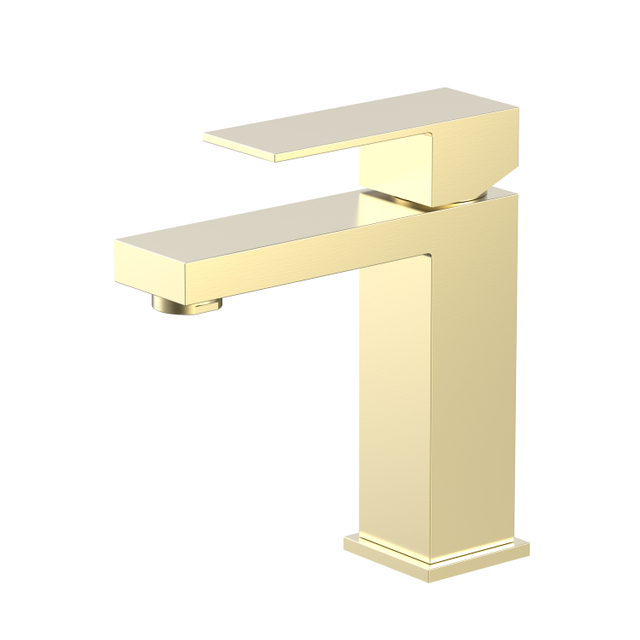 CUPC Certified High Quality 304 Stainless Steel Brushed Gold Square Single Handle Bathroom Basin Faucet