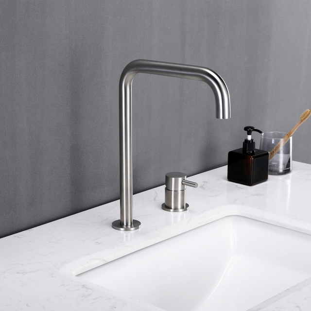 304 Stainless Steel Brushed Separate Handle Bathroom Sink Faucets