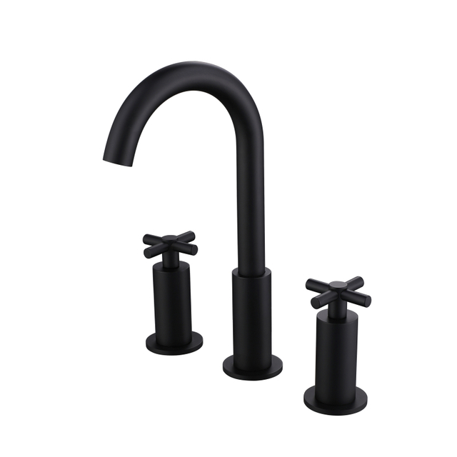 304 Stainless Steel Black Bathroom Basin Double Hole Double Handle Faucet