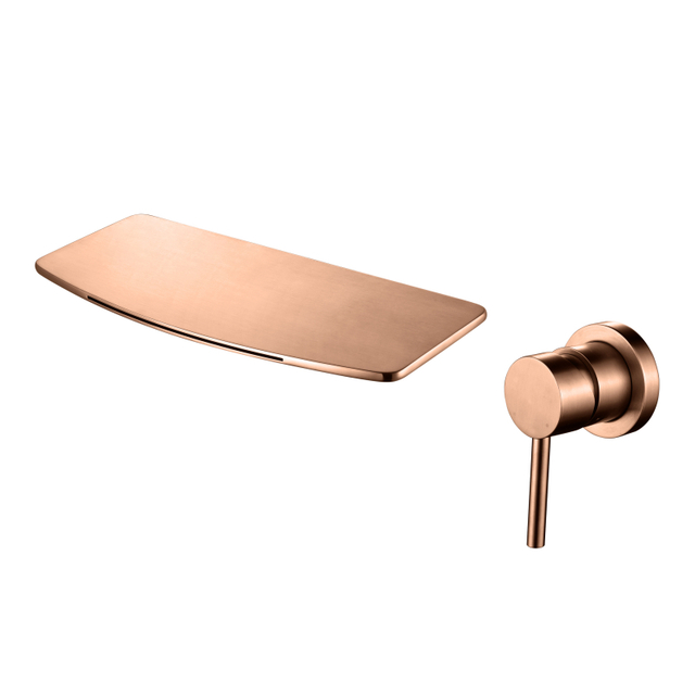 304 Stainless Steel Rose Gold Wall Mount Waterfall Single Handle Bathroom Sink Faucets