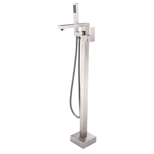 CUPC High Quality Square Stainless Steel Brushed Multi-functional Bathroom Floor Shower Free Standing Bathtub Faucets 