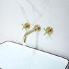 304 Stainless Steel Brushed Gold Wall Mount Bathroom Basin Double Handle Faucet 