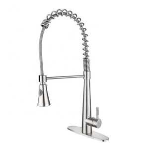 Modern Brushed Nickel Single Handle Single Hole spring pull down kitchen faucet