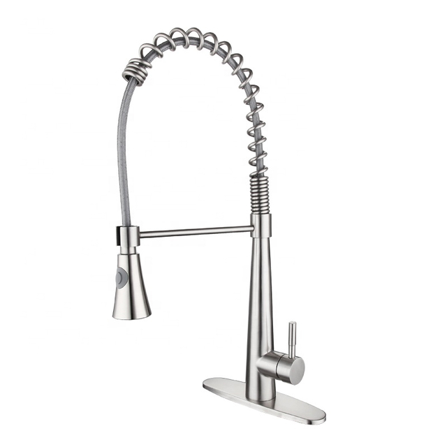 Modern Brushed Nickel Single Handle Single Hole spring pull down kitchen faucet