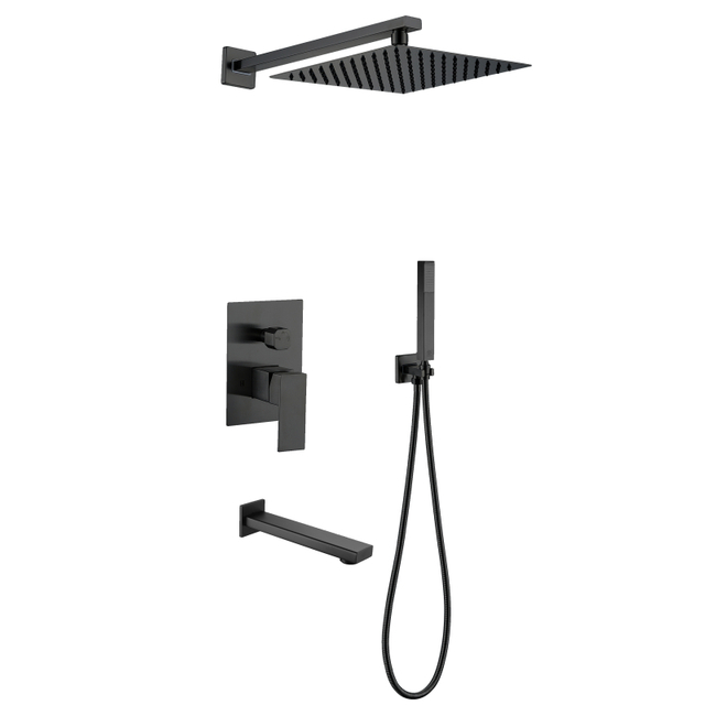  304 Stainless Steel Gun Black Ycfaucet in Wall Mounted Three Way Hidden Bathroom Concealed Shower Set 