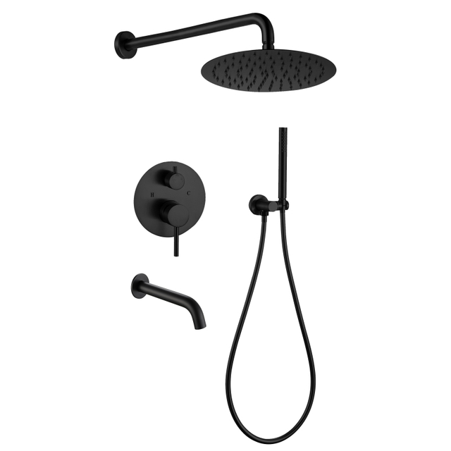 304 Stainless Steel Black Wall Mounted Bathroom Concealed Shower And Tub Faucet Sets