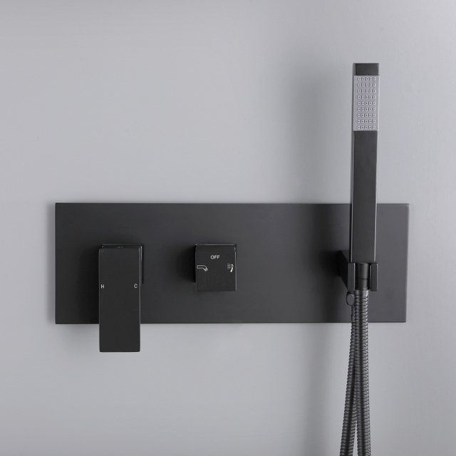 Square Black Bathroom Wall Mounted Waterfall Faucet 2-functions Concealed Bath And Shower Faucet Sets