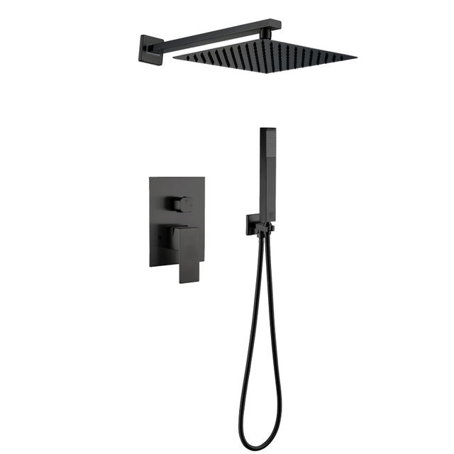 304 Stainless Steel Gun Black Square Ycfaucet Hot Cold Mixer in Wall Mounted Rain Concealed Bathroom Shower Set 