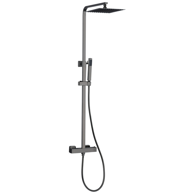 Modern 304 Stainless Steel Square Gun Grey Bathroom Thermostatic Shower Mixer Set