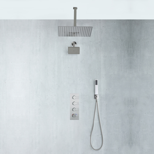 Modern Brushed Nickel Bathroom 3-function Concealed Thermostatic Shower Mixer Set