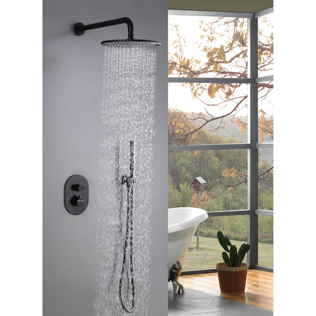 Stainless Steel Bathroom Black Concealed Thermostatic Shower Mixer Set