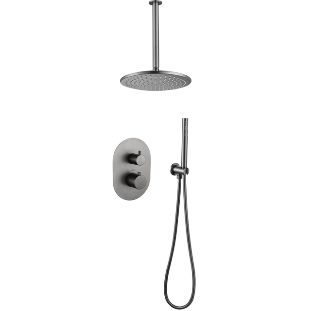 Modern 304 Stainless Steel Bathroom gun grey Concealed Thermostatic head Shower Set