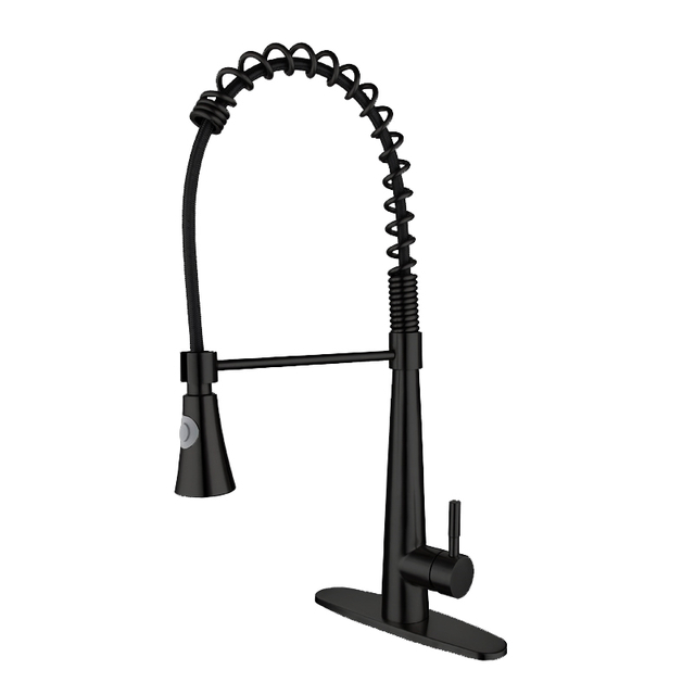 Modern Matte Black Single Handle Single Hole Spring Pull Down Kitchen Faucet