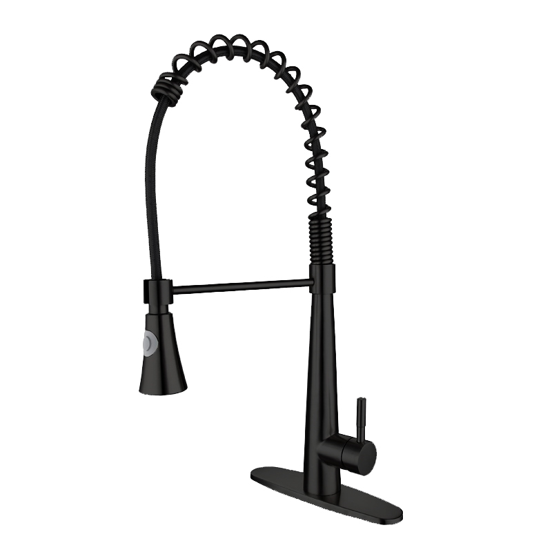 304 stainless steel matte black Pull out kitchen mixer faucet