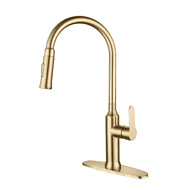 High End 304 Stainless Steel Brushed Gold Single Handle Pull Down Sprayer Kitchen Faucet