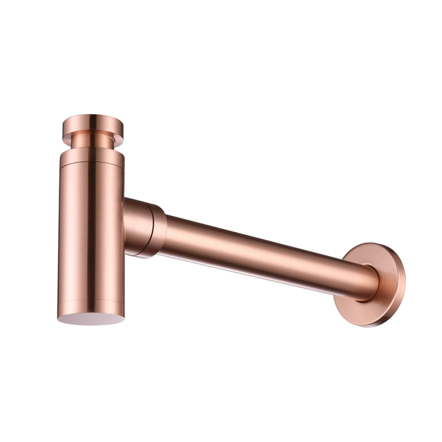 Brushed Copper Rose Gold Wall Hidden Waste Pipe Drain Bathroom Decorative Basin Sink Stainless Steel Bottle Trap Siphon 