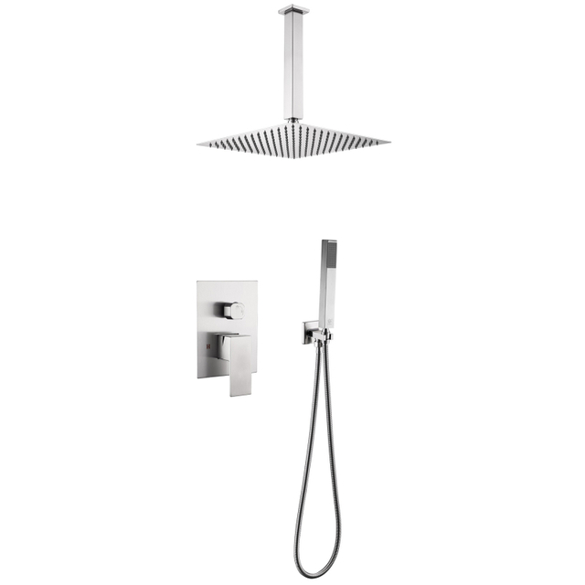 modern 304 Stainless Steel Brushed Nickle square Hot Cold Mixer in Wall Mounted Rain Concealed Bathroom Shower Set