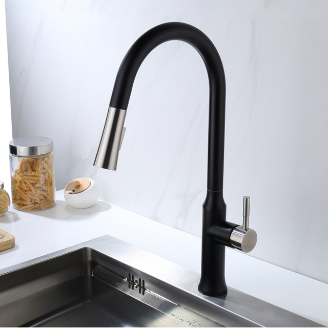 Ycfaucet Modern 304 Stainless Steel Gold Kitchen Faucet Mixer with Pull Out Sprayer 