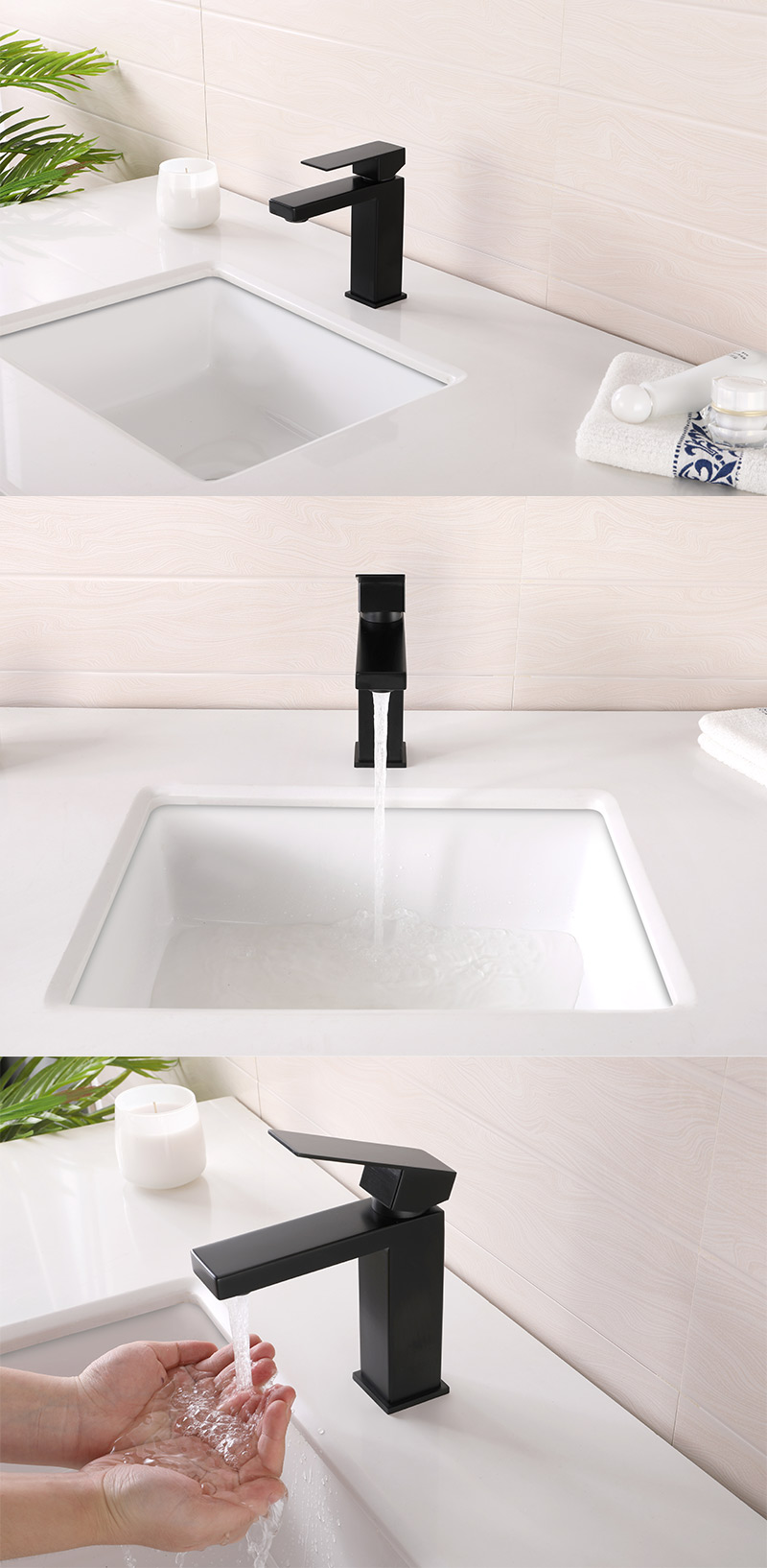 Square Matte Black Stainless Steel Sink Faucet