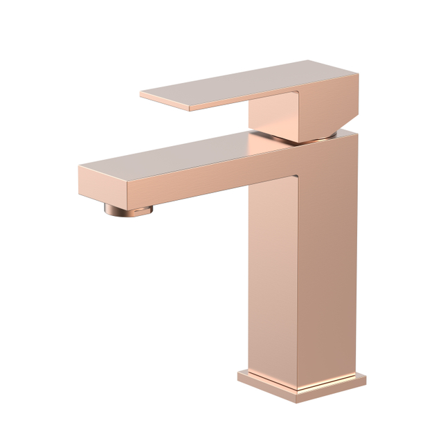 CUPC Certified High Quality 304 Stainless Steel Copper Rose Gold Square Single Handle Bathroom Basin Faucet