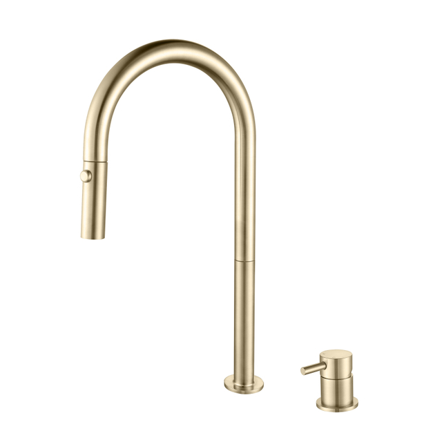 304 Stainless Steel Brushed Gold Separate Handle Pull Down Kitchen Sink Faucets