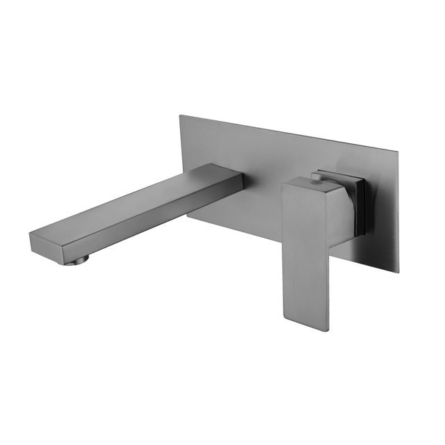 Modern Square 304 Stainless Steel Gun Grey Ycfaucet Wall Mount Bathroom Vessel Sink Faucets