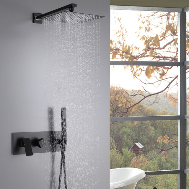 304 Stainless Steel black Wall Mounted Bathroom Concealed shower faucet set