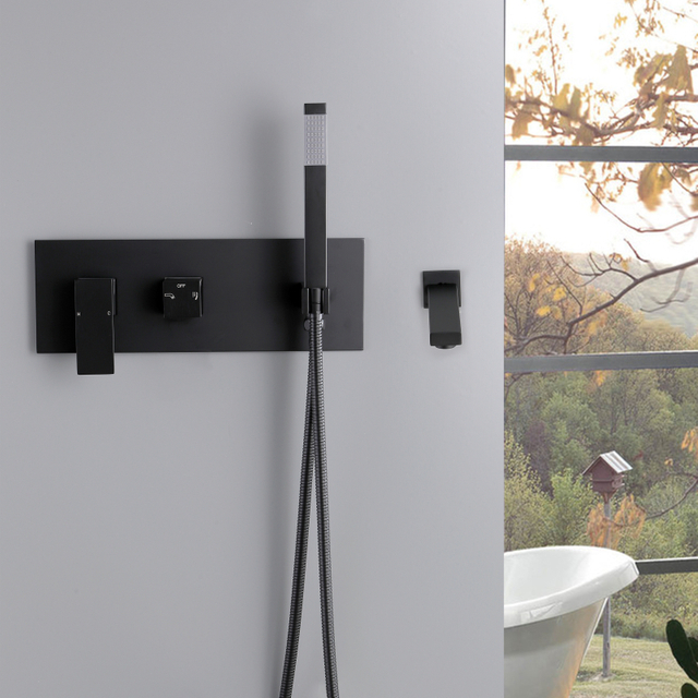 304 Stainless Steel Square Black Wall Mounted Bathroom Concealed Bath And Shower Faucet Sets